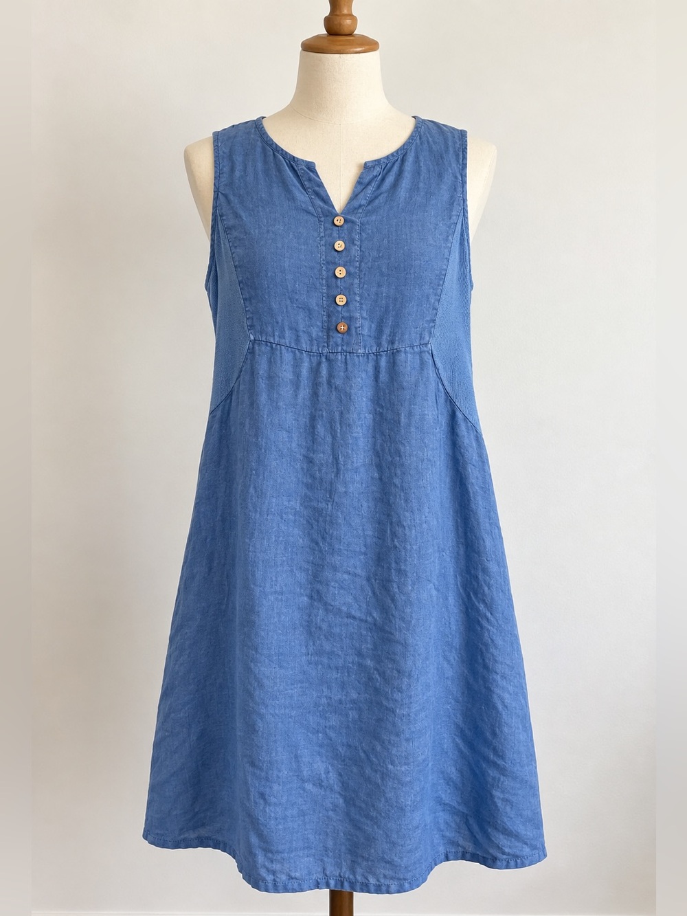 Made Italy 100% Linen Blue Sleeveless Tunic Dress L Lagenlook Classic Travel